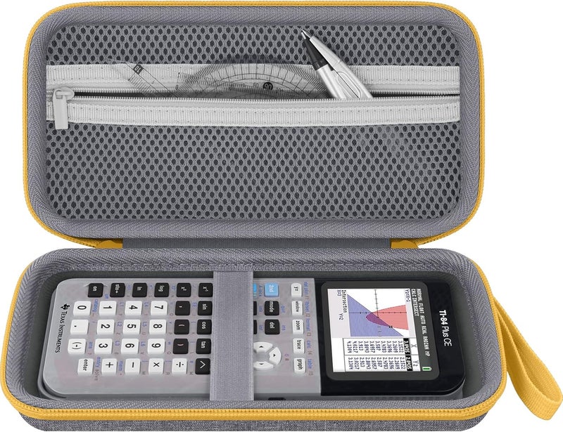 Baval Calculator Case Compatible with Texas Instruments TI-84 Plus CE/TI-84 Plus/TI-Nspire CX II CAS/TI-Nspire CX II/TI-83 Plus/TI-89 Titanium Color Graphing Calculator (Gray Case,Yellow Zipper) - Image 2